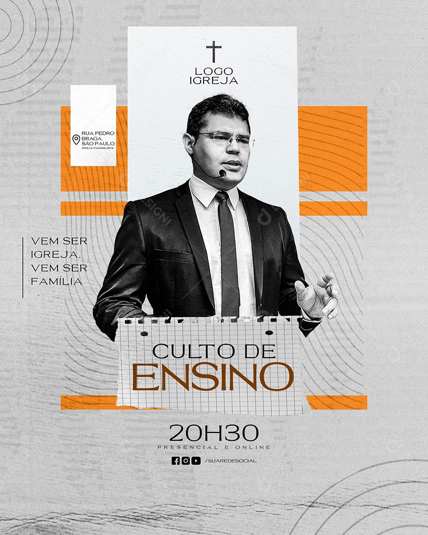 Flyer Culto de Ensino Social Media PSD Editável