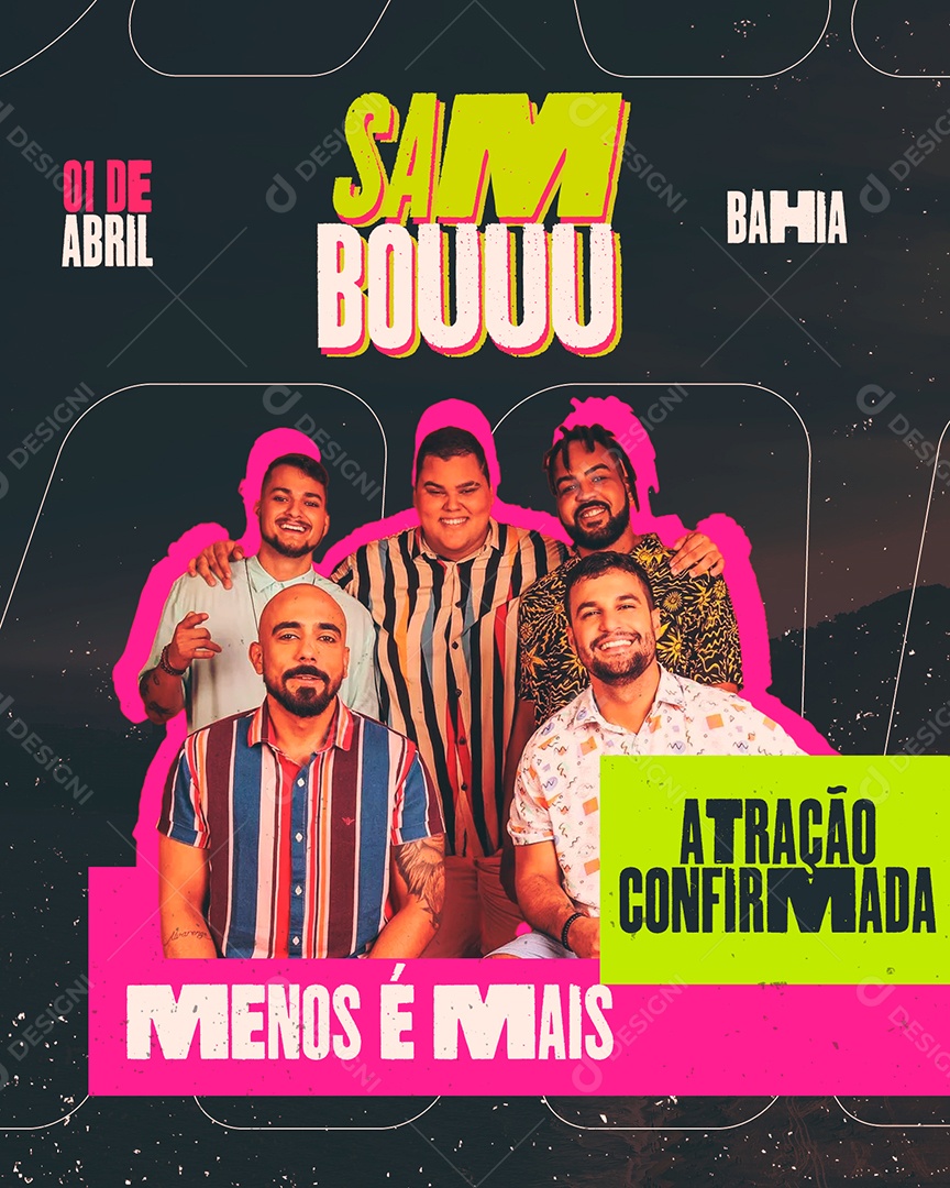 Flyer Sambouuu Grupo Menos é Mais Social Media PSD Editável