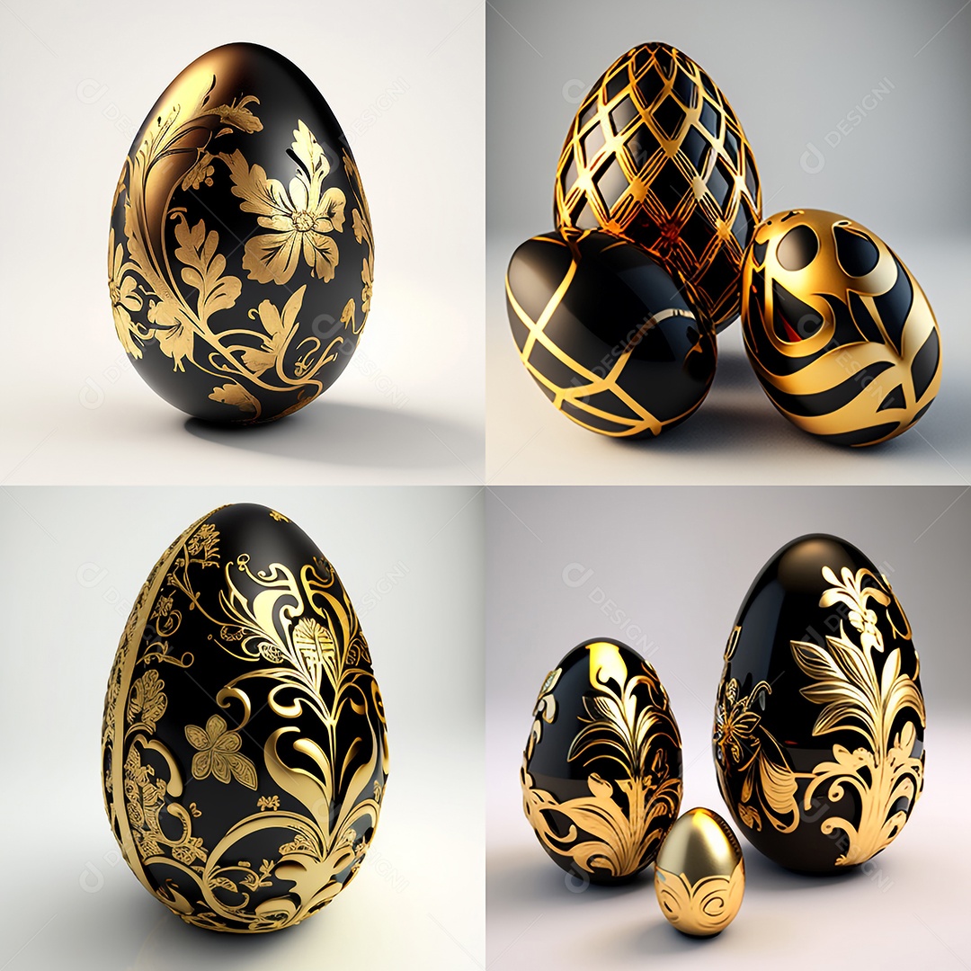 Ilustração ovo de páscoa decorado com tinta dourada