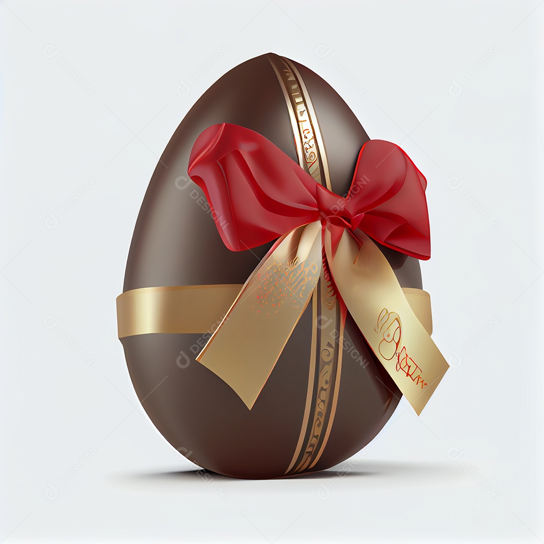 Ilustração ovo de páscoa com laço vermelho