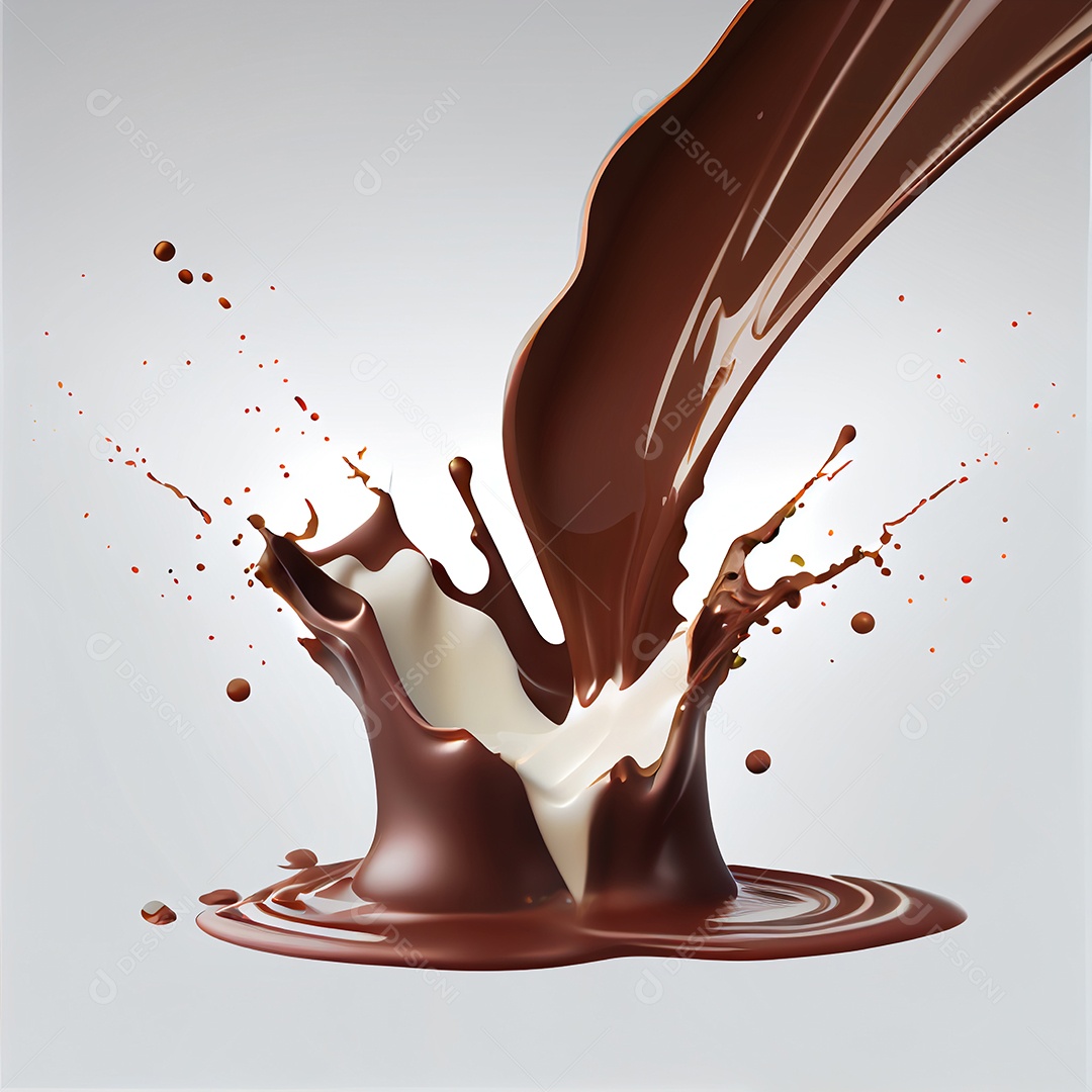 Ilustração 3d de respingos de chocolate em fundo branco