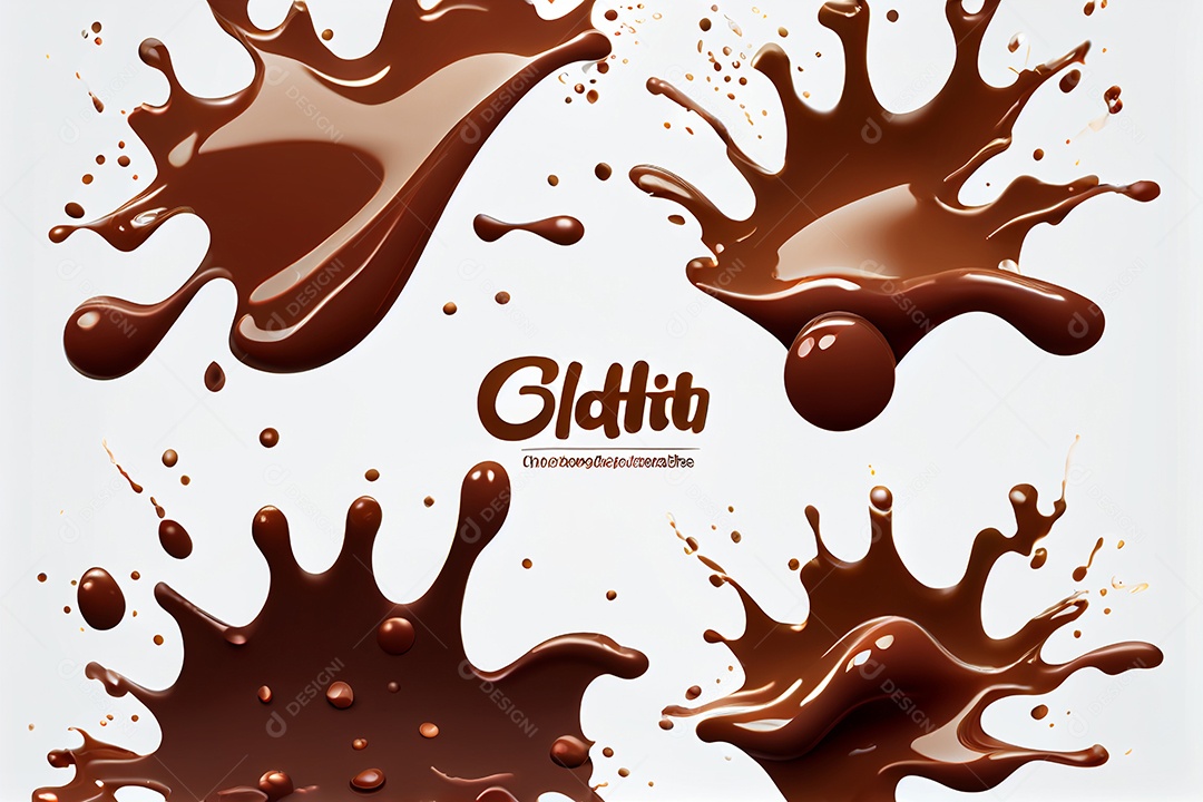 Ilustração 3d de respingos de chocolate em fundo branco