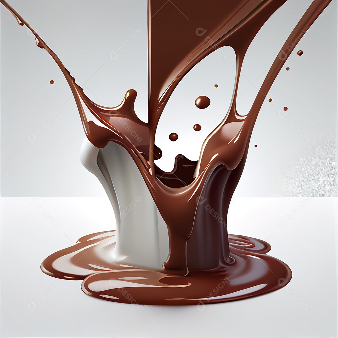 Ilustração 3d de respingos de chocolate em fundo branco