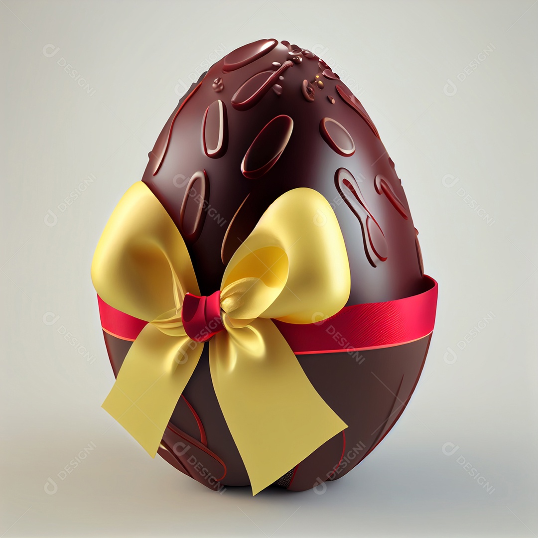 Ilustração ovo de páscoa com laço vermelho