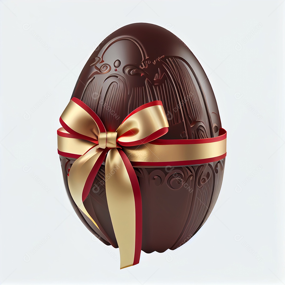 Ilustração ovo de páscoa com laço vermelho