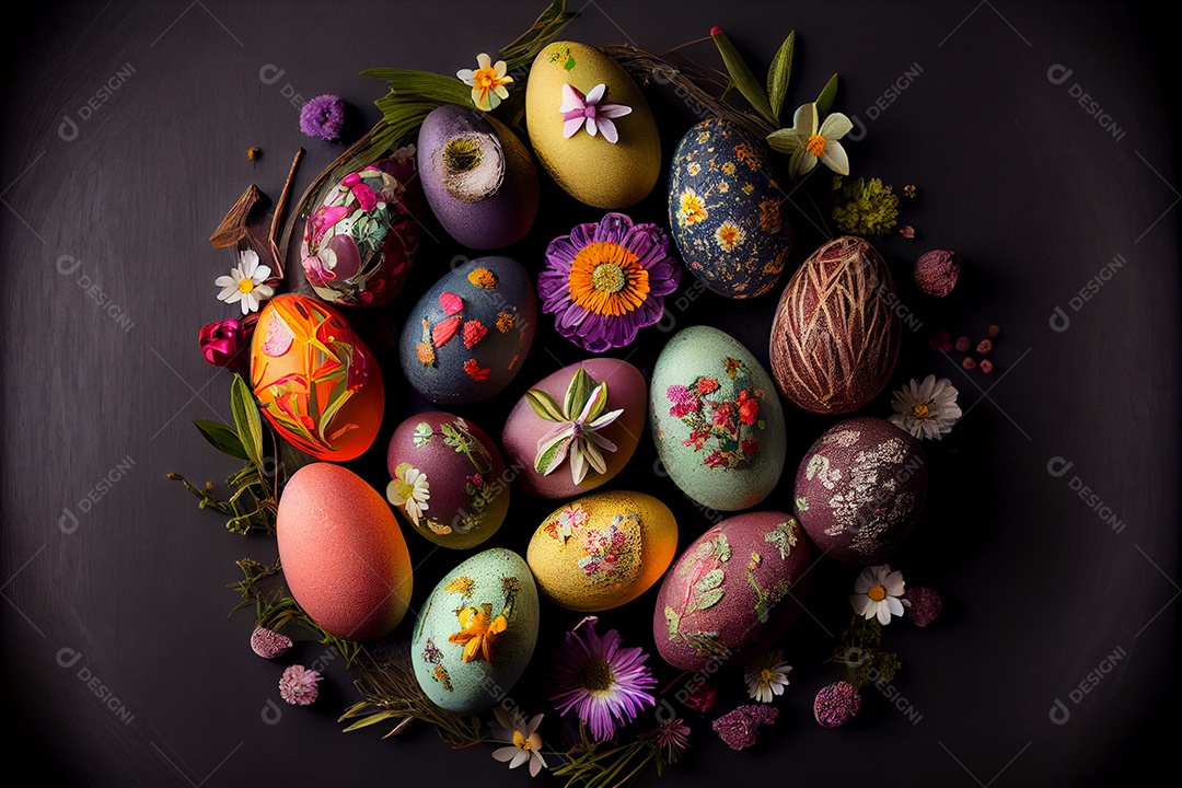 Ilustração ovos de chocolate pintados