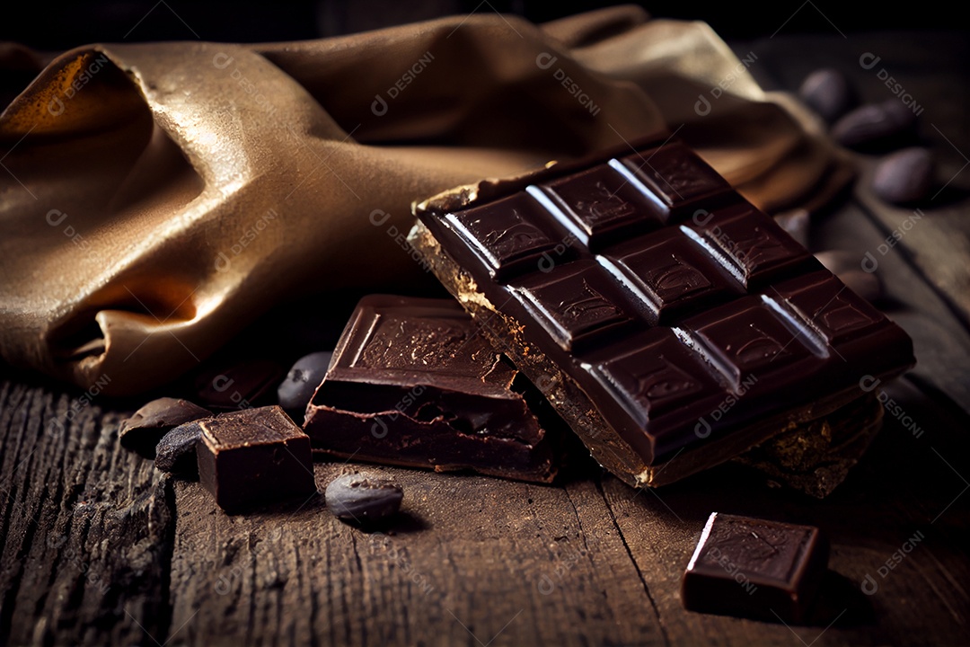 Ilustração de barras de chocolates na mesa rústica