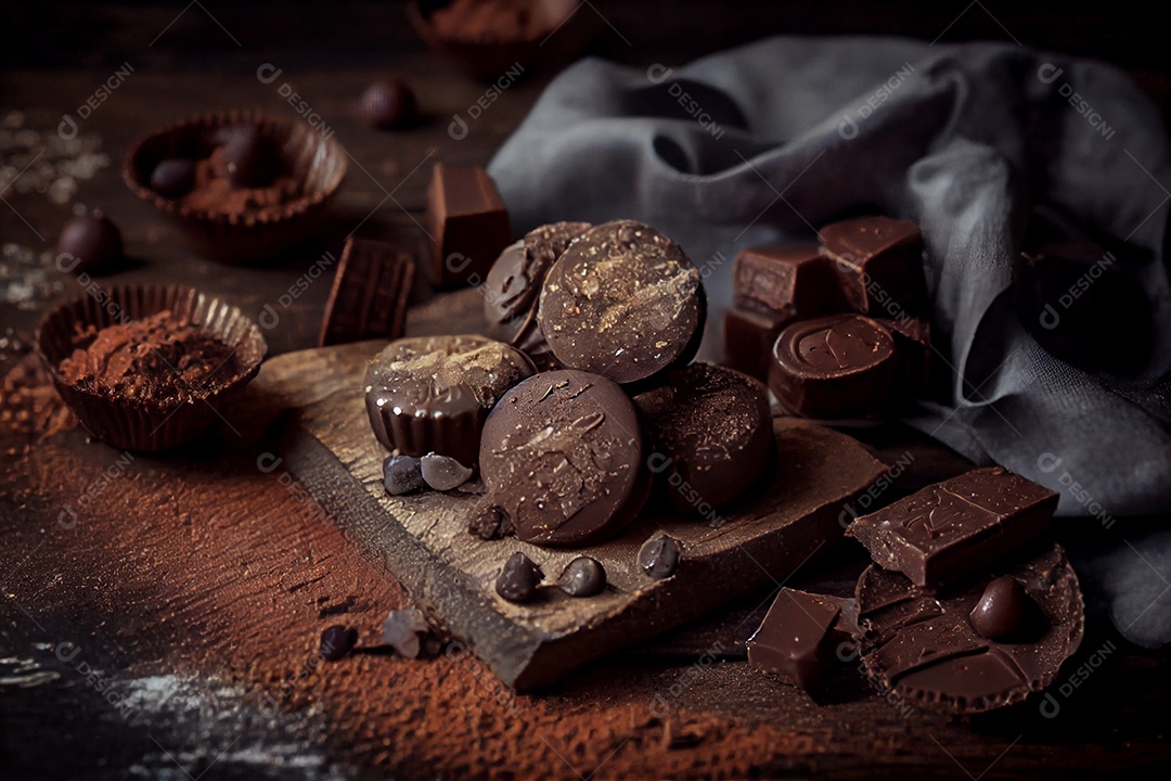 Ilustração mesa com doces e chocolates