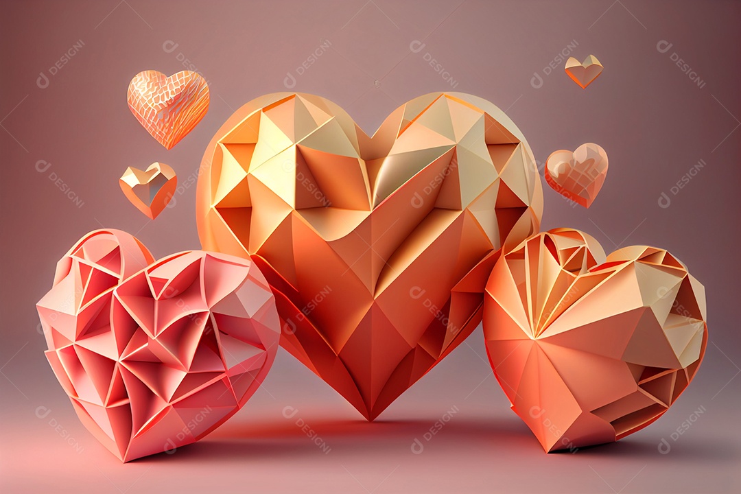 Ilustração corações em formas geométricas