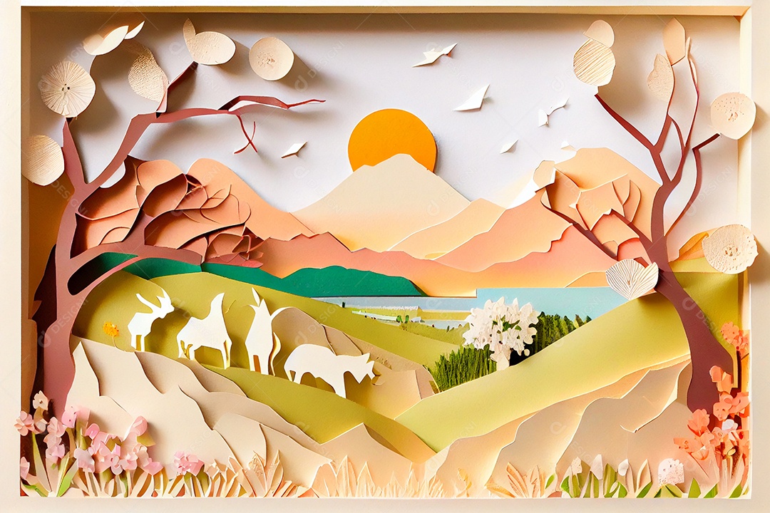 Ilustração paisagem feita de papel