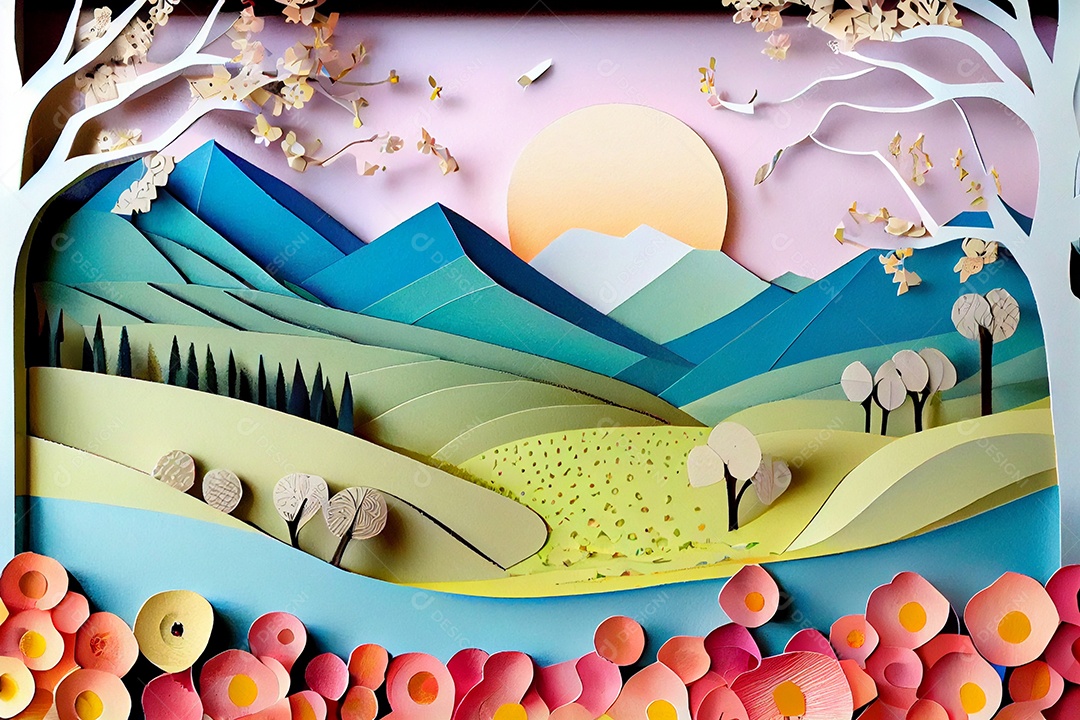 Ilustração paisagem feita de papel