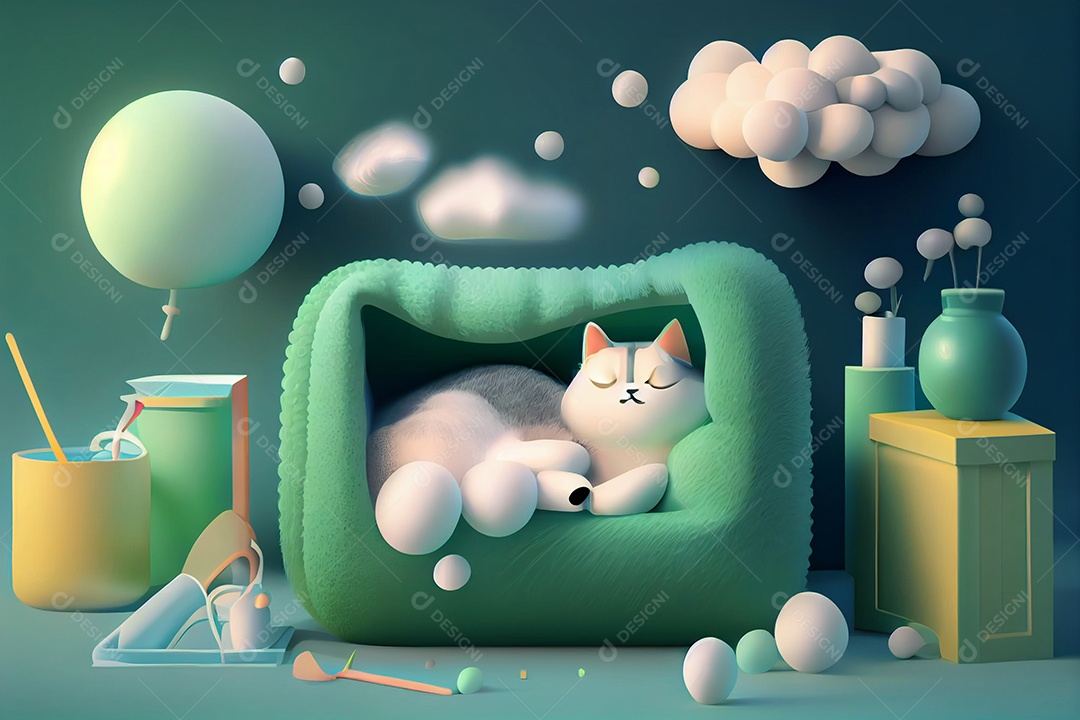 Lindo desenho animado de animal deitado dormindo feliz