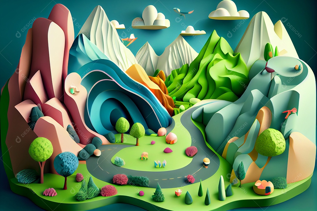 Desenho de montanhas penhasco linda paisagem