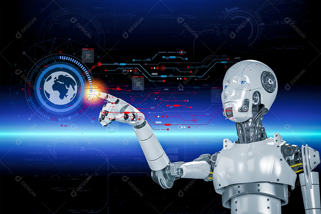 Inteligência artificial. IA de robô inteligente de tecnologia, inteligência artificial por meio de prompt de comando para gerar algo, transformação de tecnologia futurista.