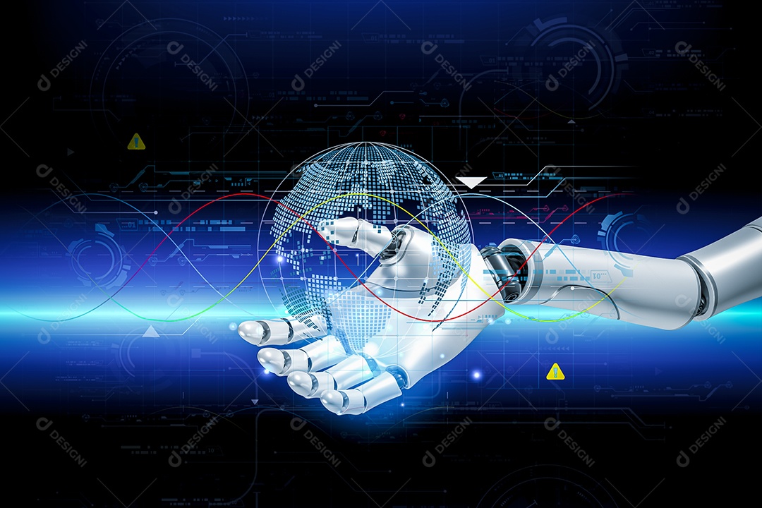 Inteligência artificial. IA de robô inteligente de tecnologia, inteligência artificial por meio de prompt de comando para gerar algo, transformação de tecnologia futurista.