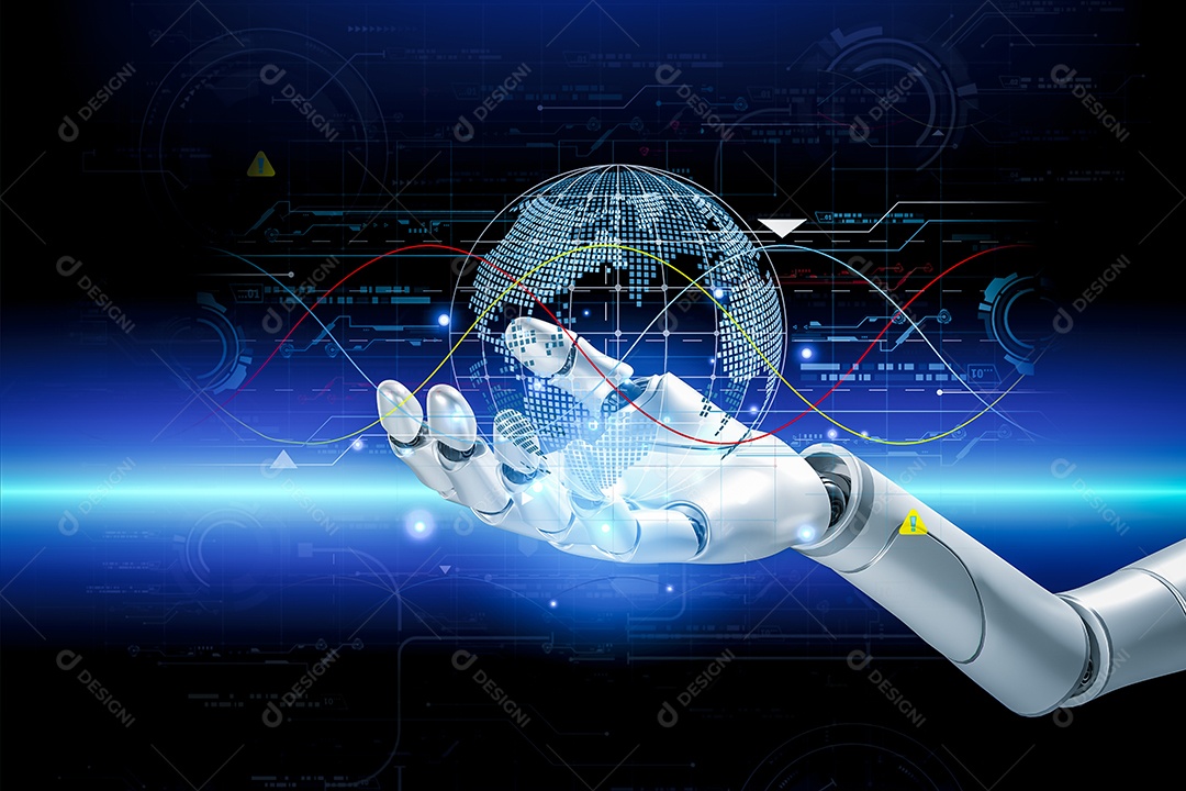 Inteligência artificial. IA de robô inteligente de tecnologia, inteligência artificial por meio de prompt de comando para gerar algo, transformação de tecnologia futurista.