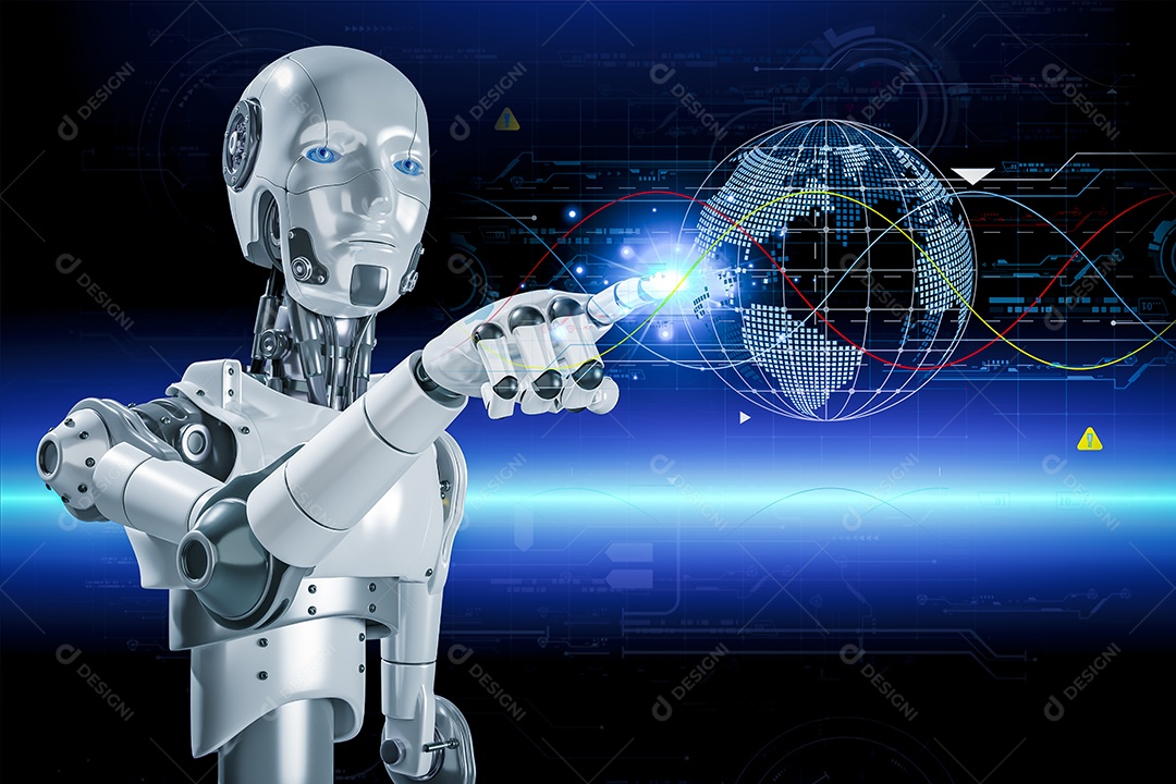 Inteligência artificial. IA de robô inteligente de tecnologia, inteligência artificial por meio de prompt de comando para gerar algo, transformação de tecnologia futurista.