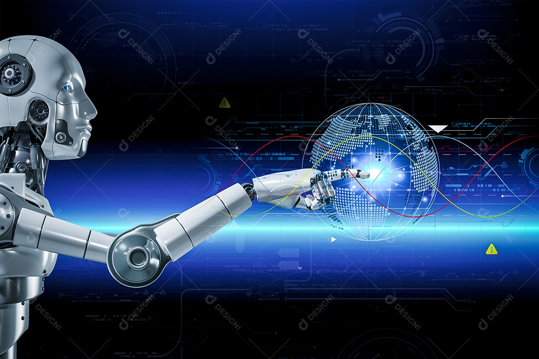 Inteligência artificial. IA de robô inteligente de tecnologia, inteligência artificial por meio de prompt de comando para gerar algo, transformação de tecnologia futurista.