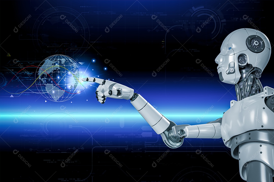 Inteligência artificial. IA de robô inteligente de tecnologia, inteligência artificial por meio de prompt de comando para gerar algo, transformação de tecnologia futurista.