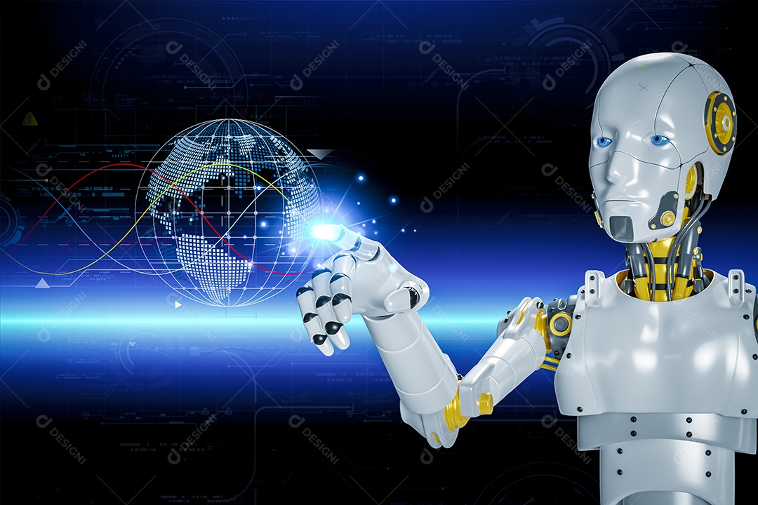 Inteligência artificial. IA de robô inteligente de tecnologia, inteligência artificial por meio de prompt de comando para gerar algo, transformação de tecnologia futurista.