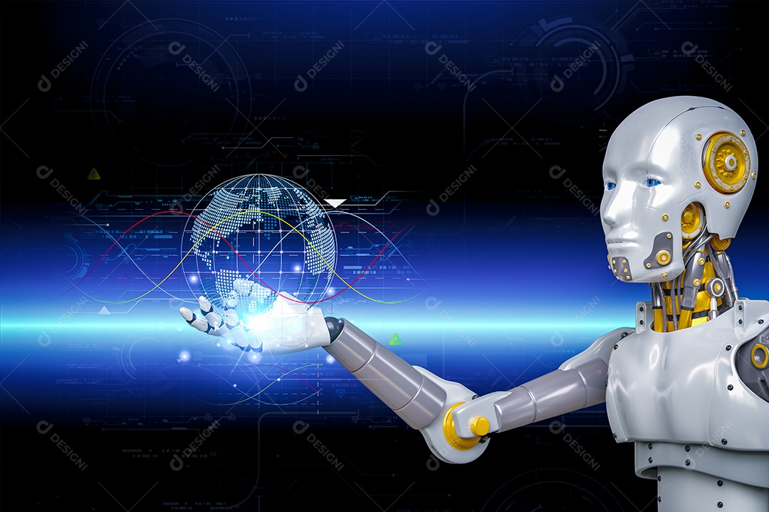 Inteligência artificial. IA de robô inteligente de tecnologia, inteligência artificial por meio de prompt de comando para gerar algo, transformação de tecnologia futurista.