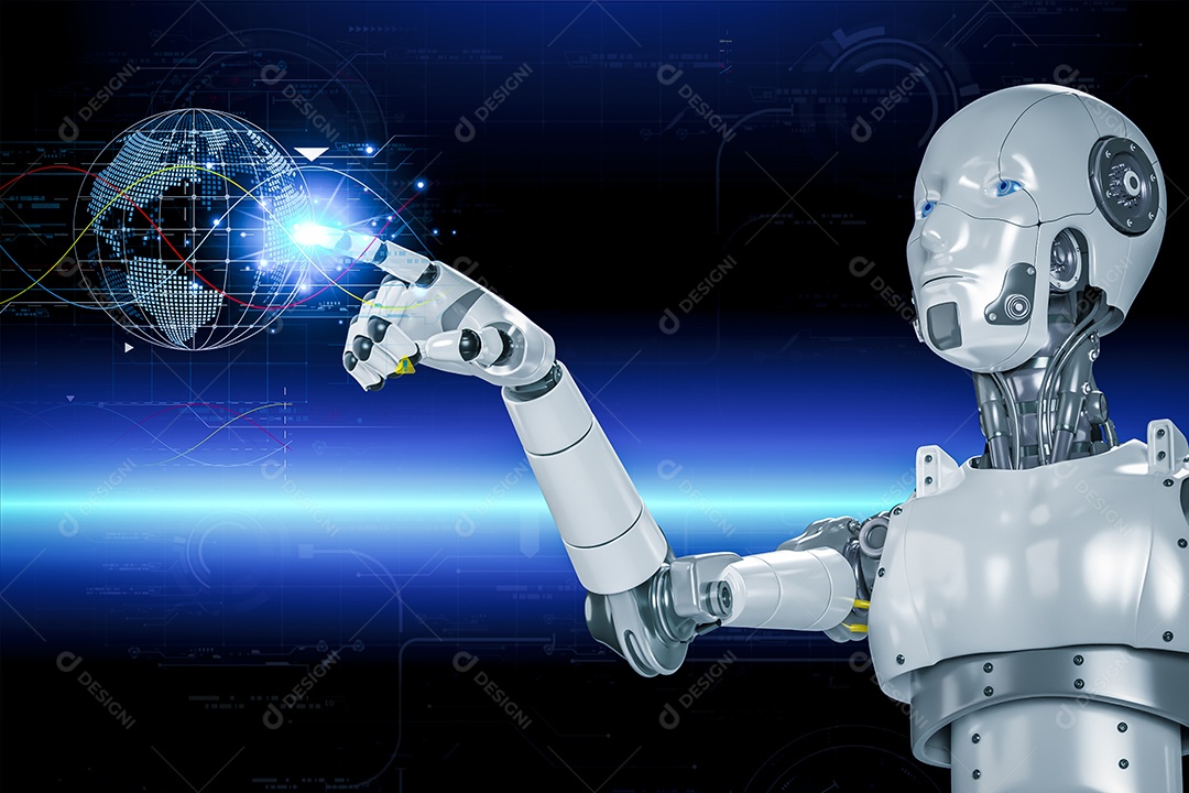 Inteligência artificial. IA de robô inteligente de tecnologia, inteligência artificial por meio de prompt de comando para gerar algo, transformação de tecnologia futurista.