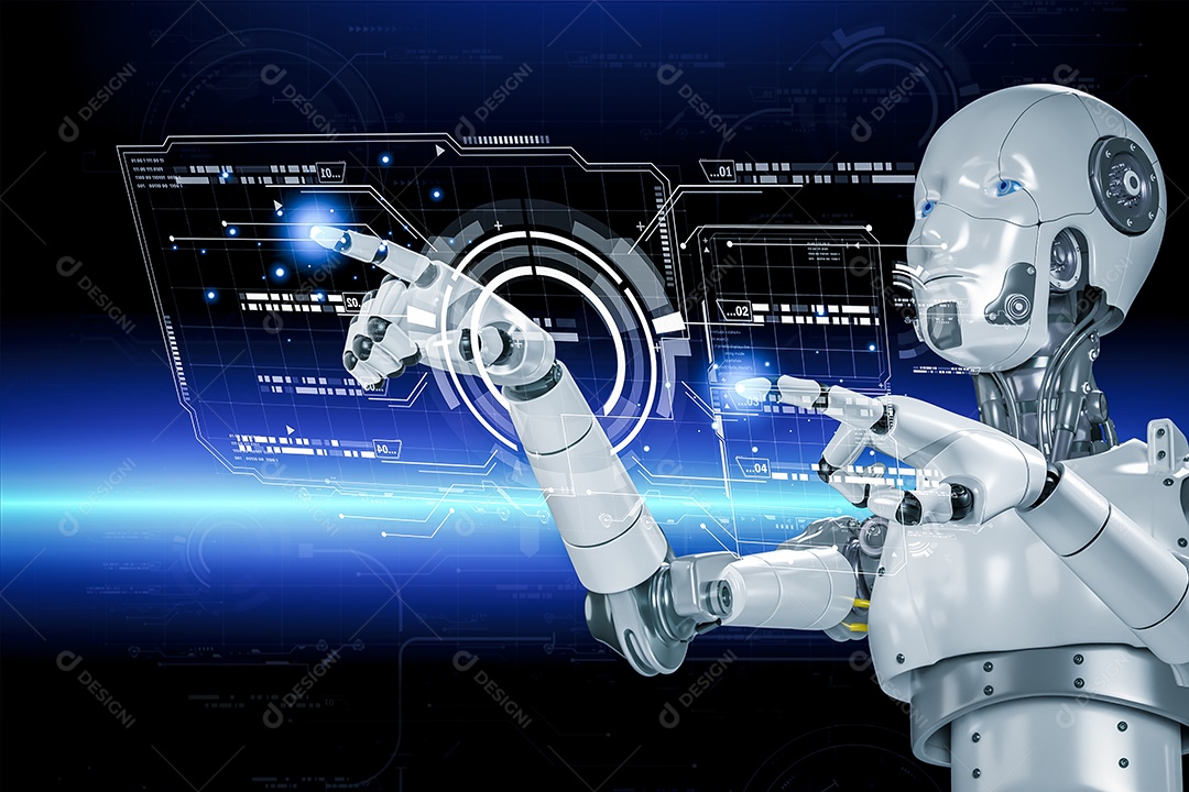 Inteligência artificial. IA de robô inteligente de tecnologia, inteligência artificial por meio de prompt de comando para gerar algo, transformação de tecnologia futurista.