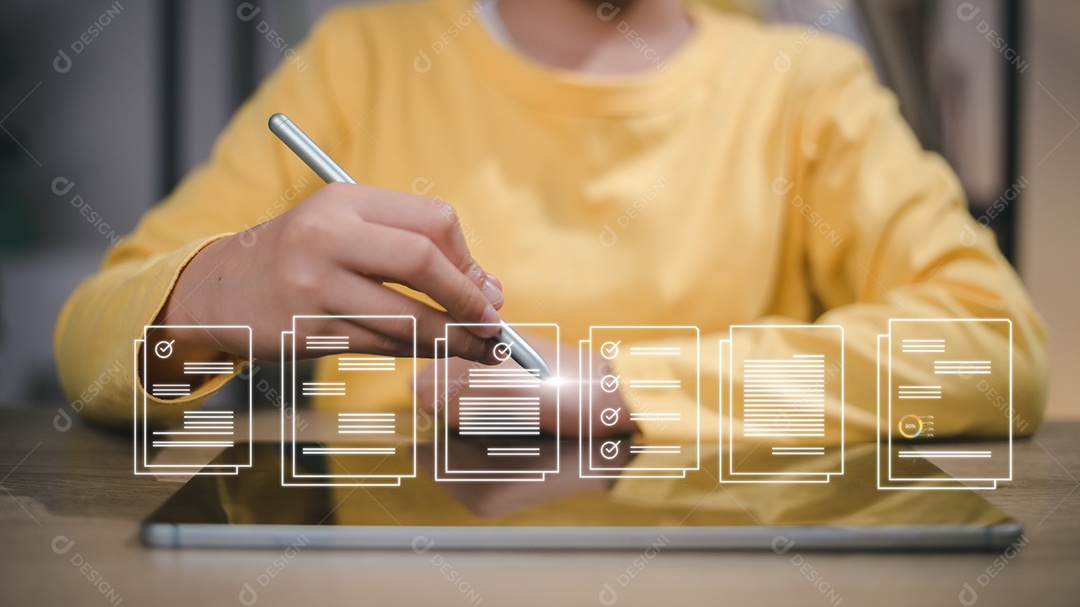 Contrato de negócios on-line Assinatura eletrônica, assinatura eletrônica, gerenciamento de documentos digitais, escritório sem papel, assinatura do conceito de contrato comercial.