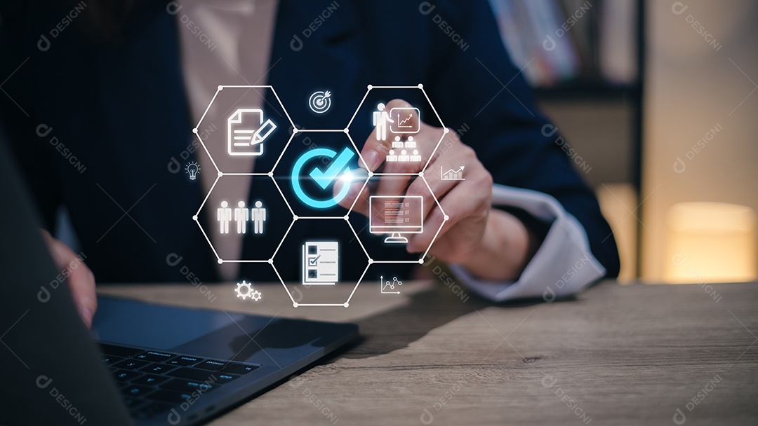 Garantia de garantia de certificação de controle de qualidade padrão Conceito de tecnologia de negócios na Internet.