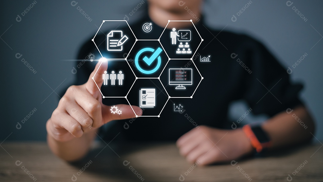 Garantia de garantia de certificação de controle de qualidade padrão Conceito de tecnologia de negócios na Internet.