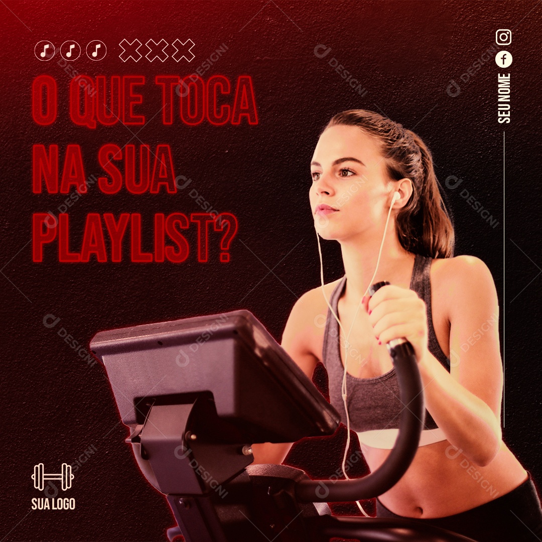 Academia o Que Toca na Sua Playlist Social Media PSD Editável