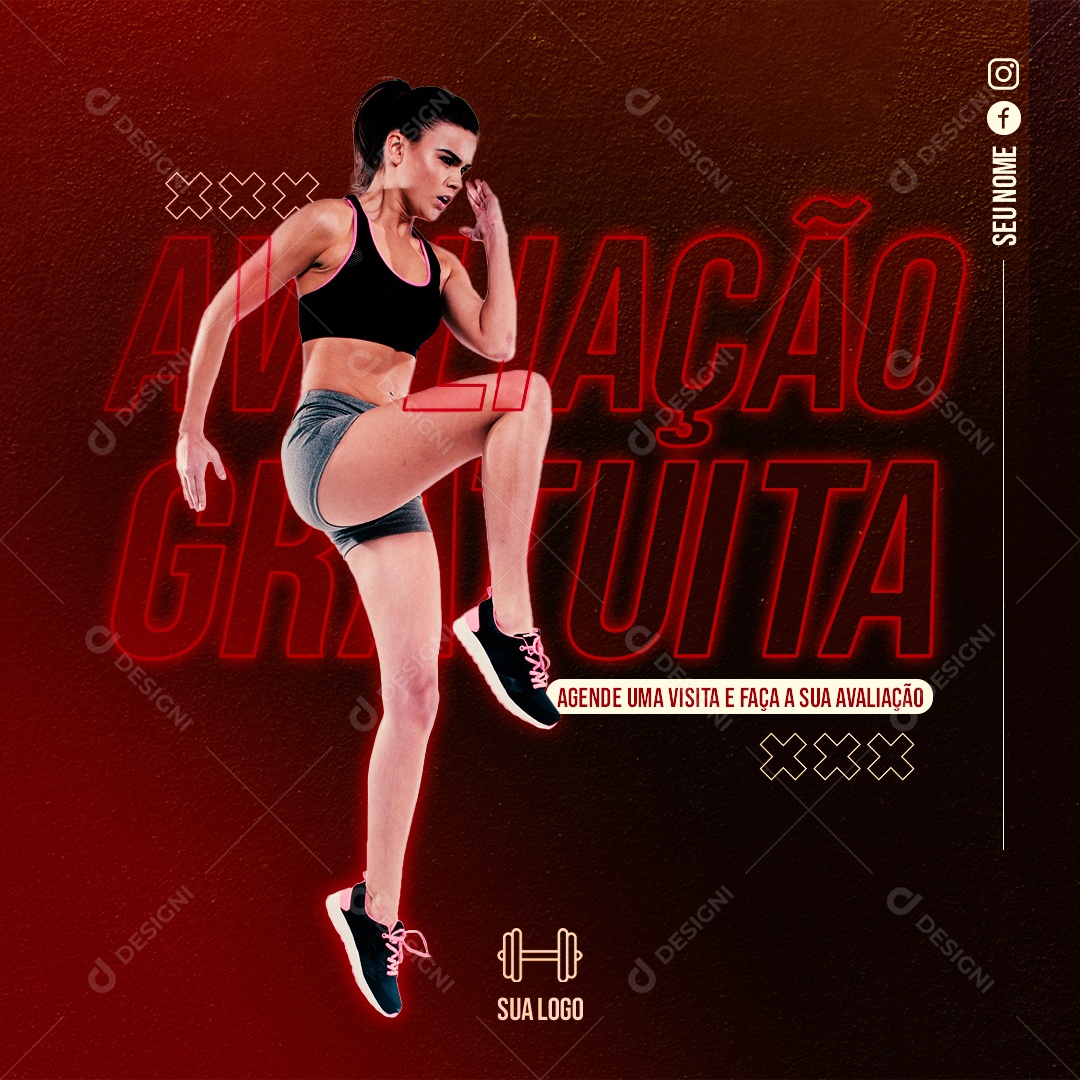 Academia Avaliação Gratuita Social Media PSD Editável