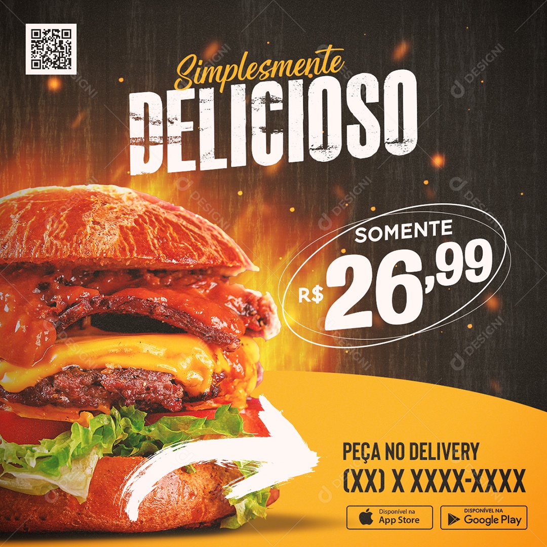 Simplesmente Delicioso Venha Conferir Social Media PSD Editável