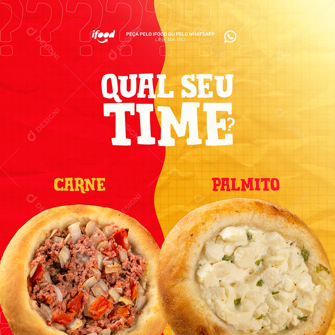 Qual Seu Time Esfirra Carne ou Palmito Social Media PSD Editável