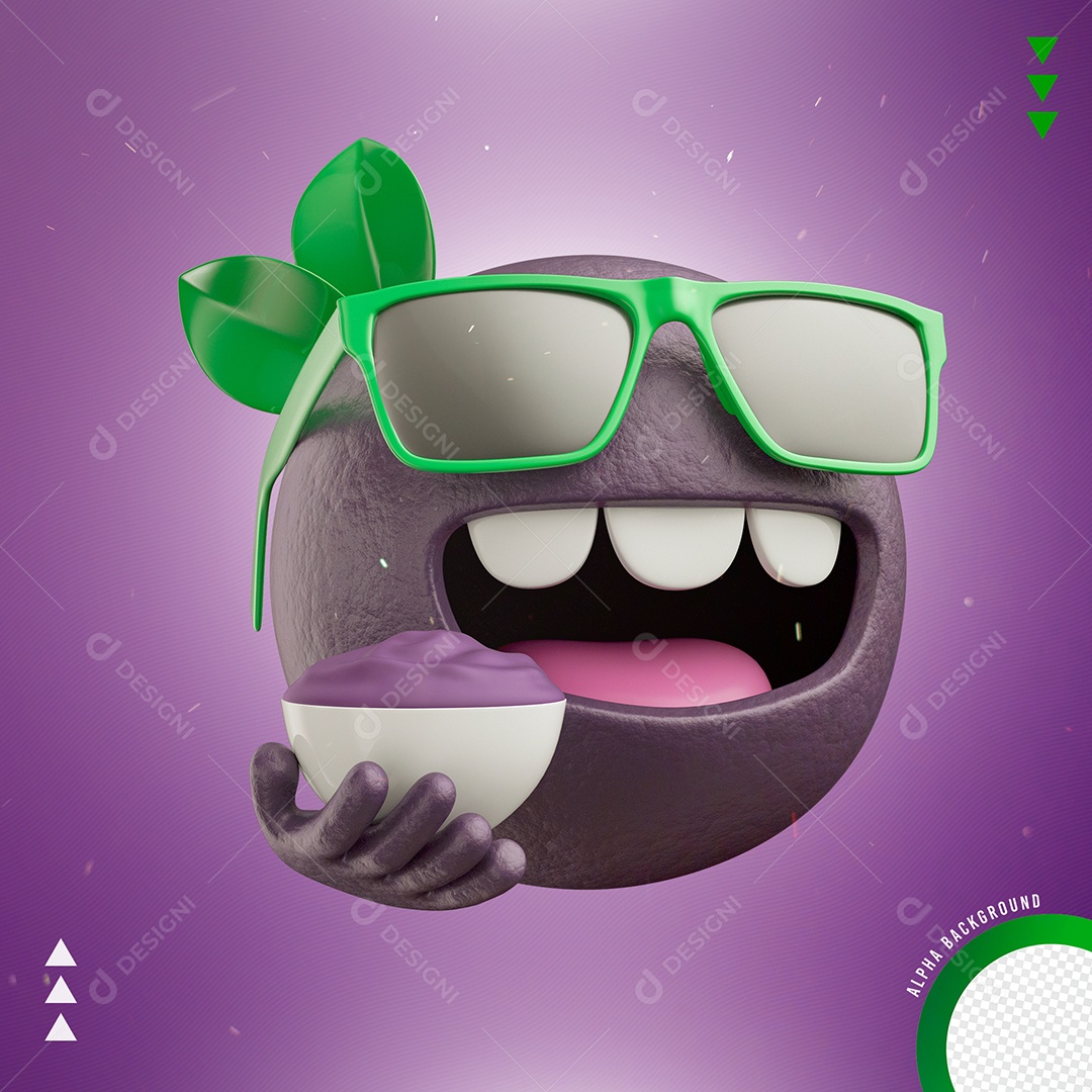 Elemento 3D Para Composição Emoji de Açaí Segurando Tigela de Açaí PSD