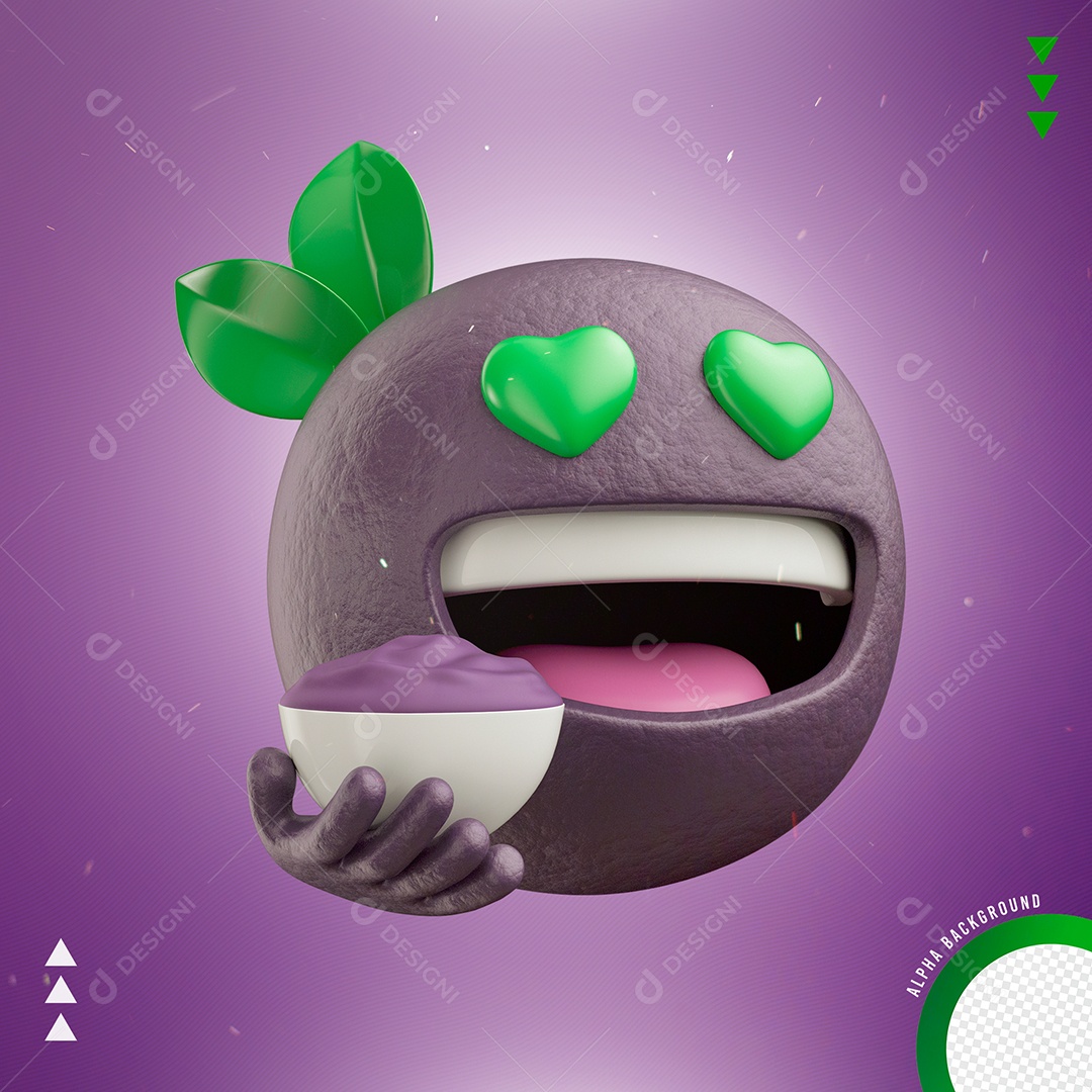 Elemento 3D Para Composição Emoji de Açaí Segurando Tigela de Açaí PSD