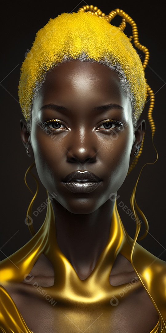 Mulher negra com pintura amarela