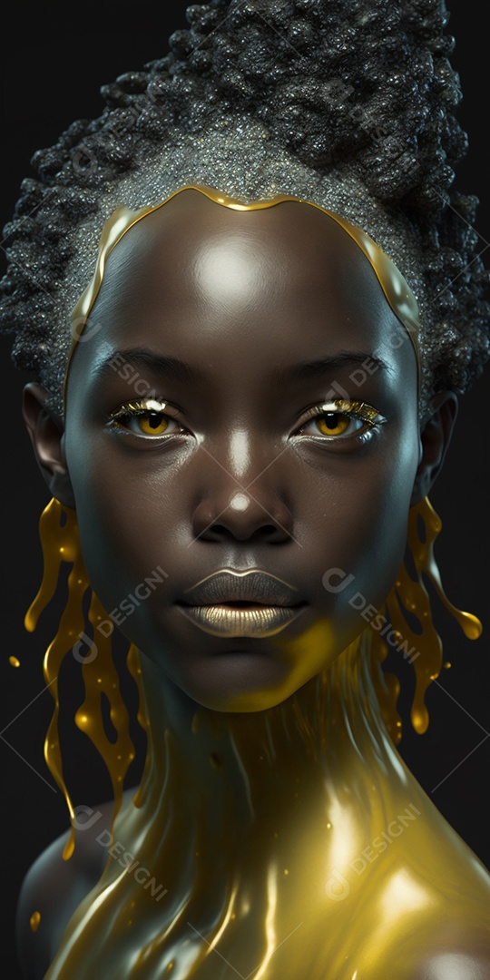 Mulher negra com pintura amarela