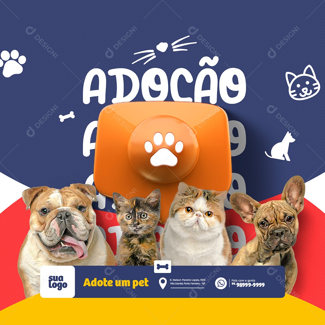 Adote Um Pet Adoção de Animais Social Media PSD Editável