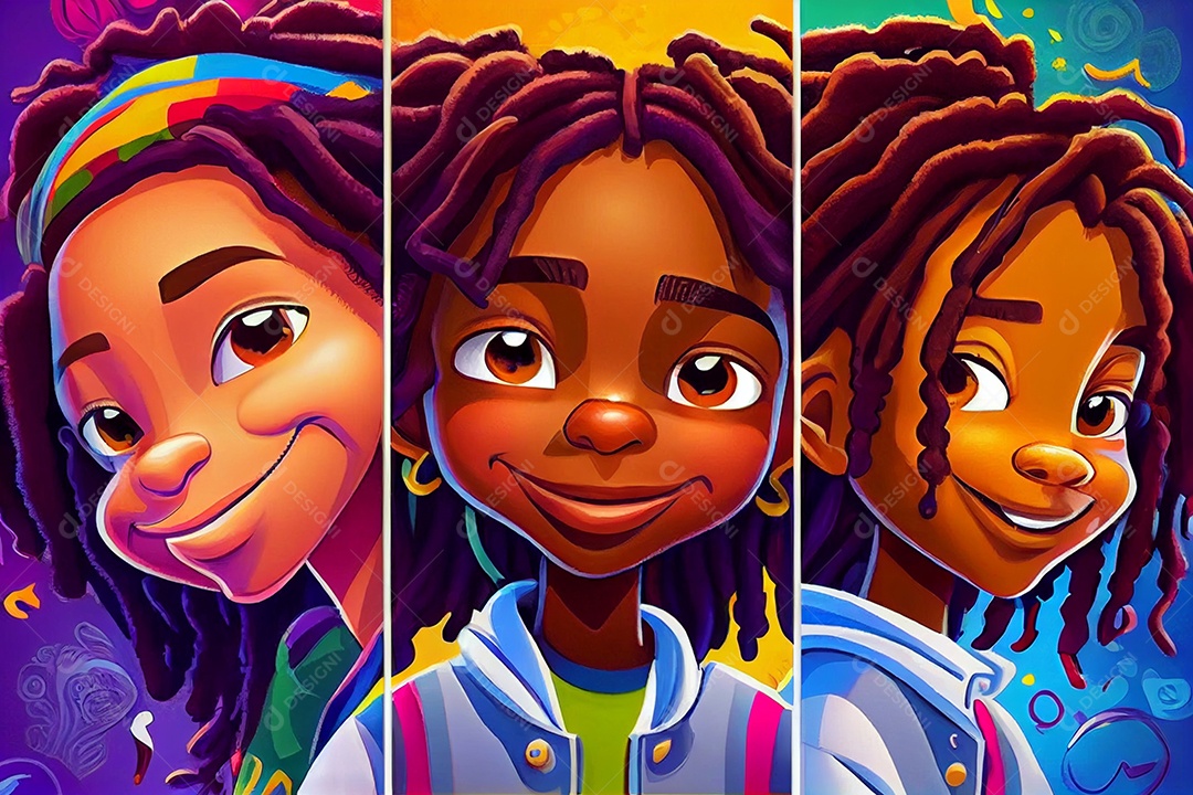 Ilustração três garotas negras abraçadas