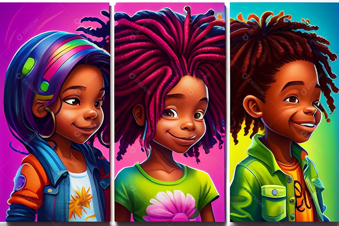 Ilustração três garotas negras abraçadas