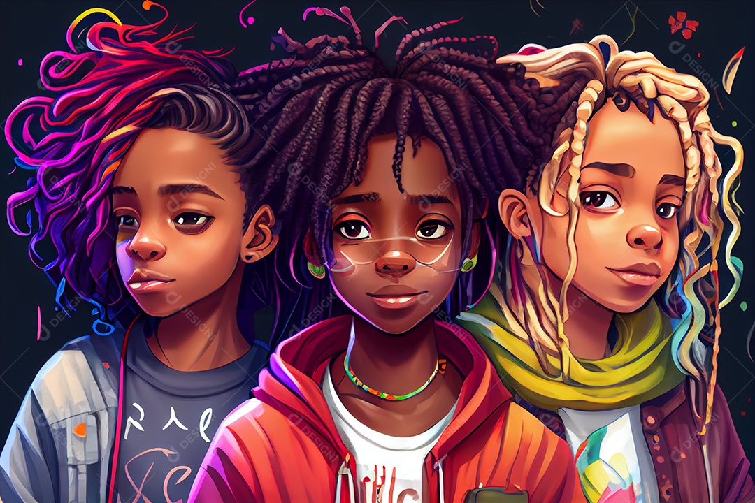 Ilustração três garotas negras abraçadas