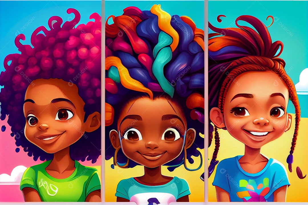 Ilustração três garotas negras abraçadas