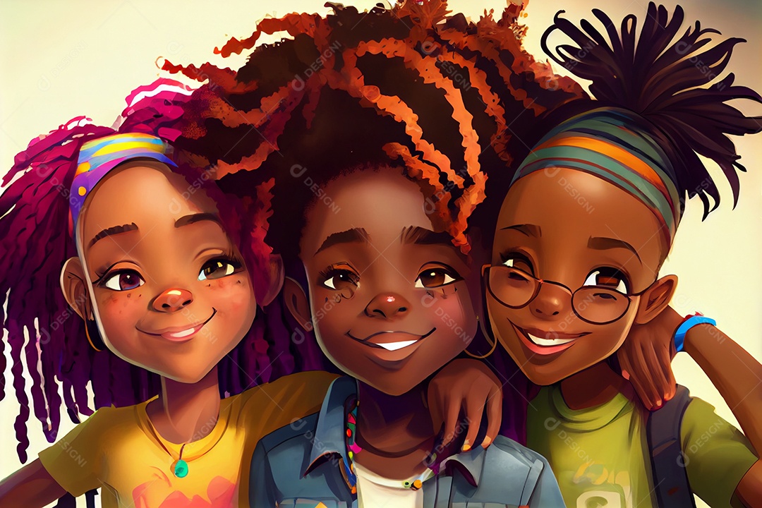 Ilustração três garotas negras abraçadas