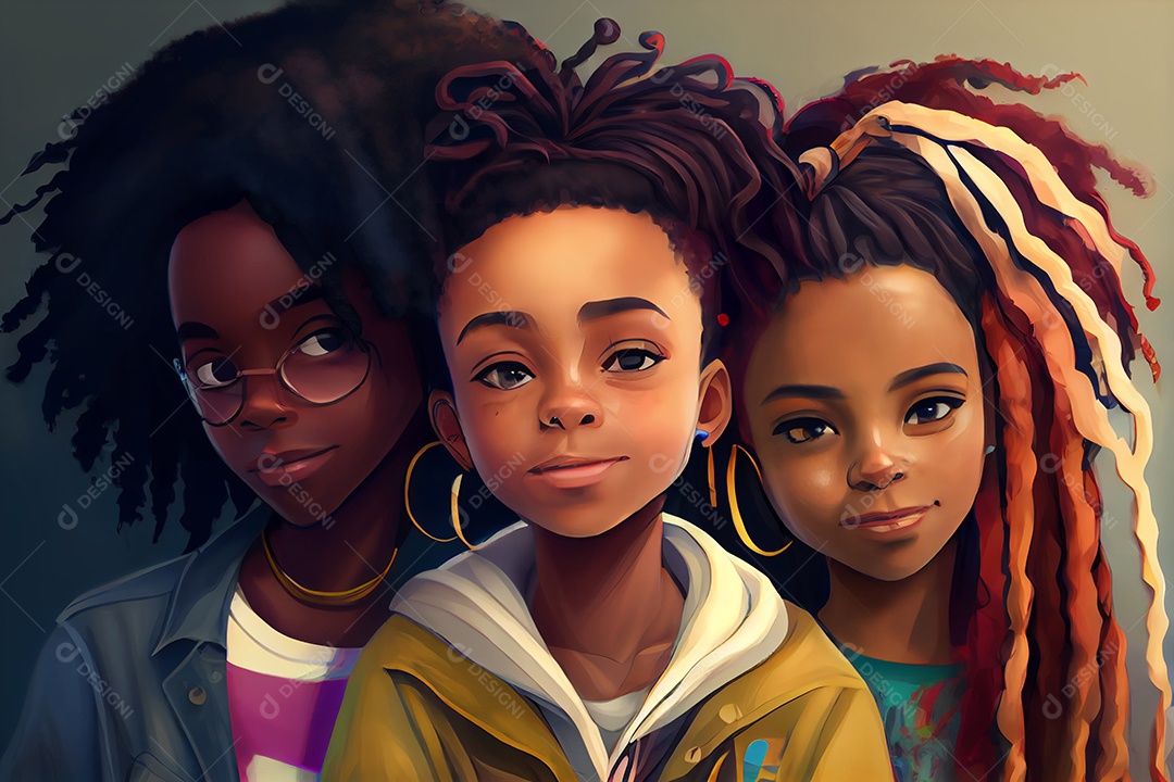 Ilustração três garotas negras abraçadas