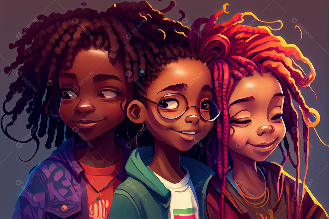 Ilustração três garotas negras abraçadas