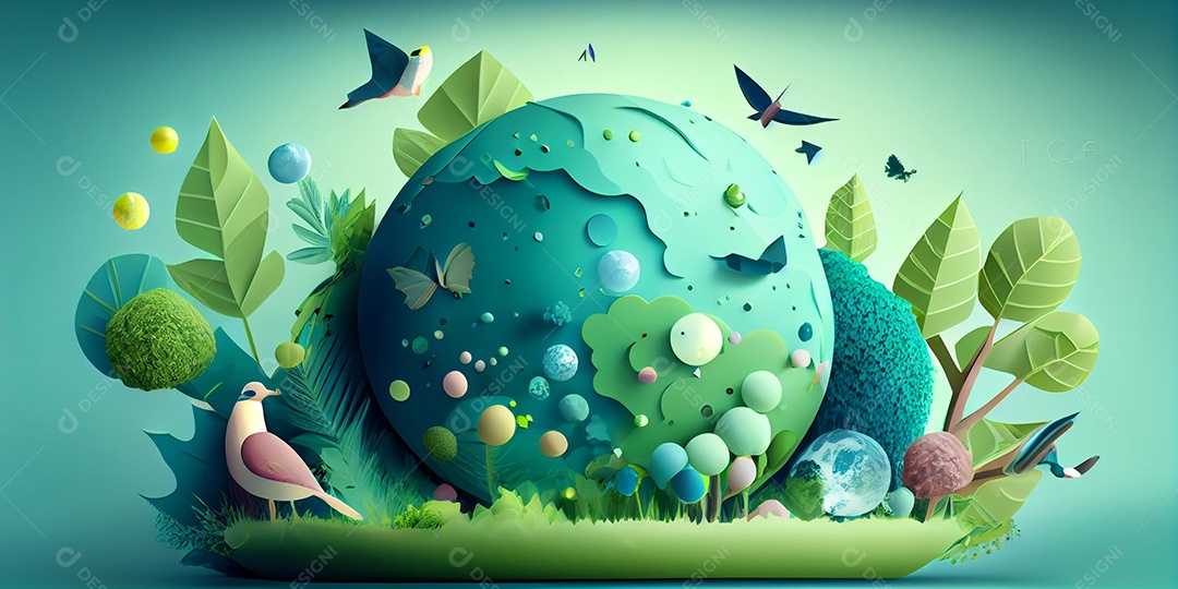 Ilustração planeta terra conceito natureza flores e plantas