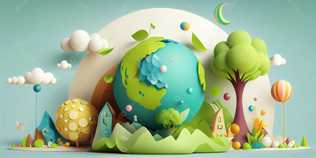 Ilustração planeta terra conceito natureza flores e plantas