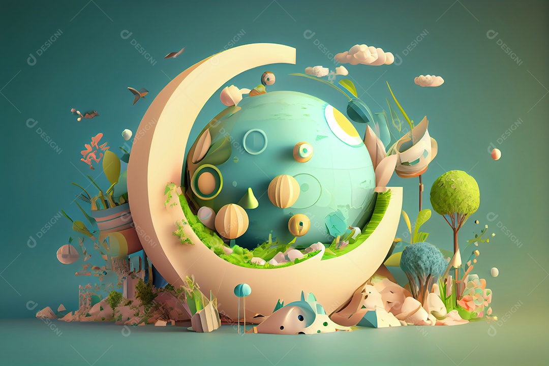 Ilustração planeta terra tons pastéis