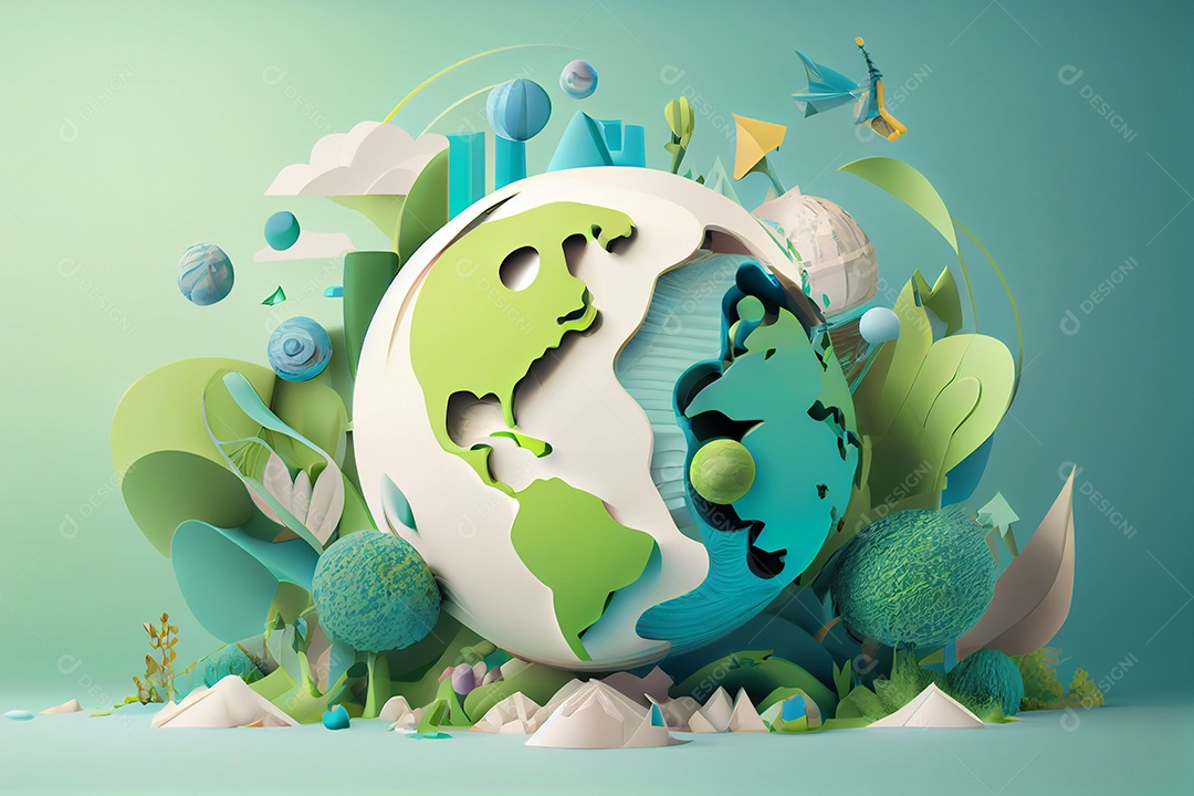 Ilustração planeta terra conceito natureza flores e plantas